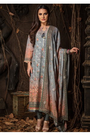 Grey Color Designer Viscose Straight Cut Suit